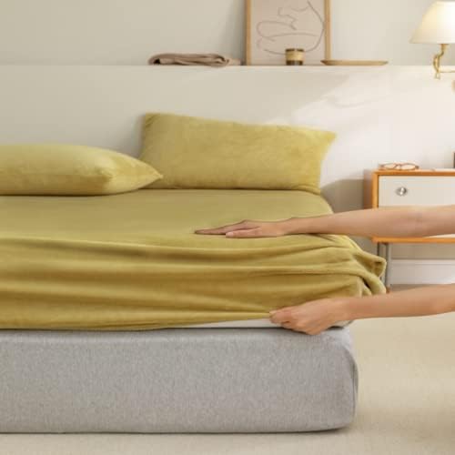 FCLDESHOP Soft Fitted Sheet Set 150x200cm 3pcs Yellow
