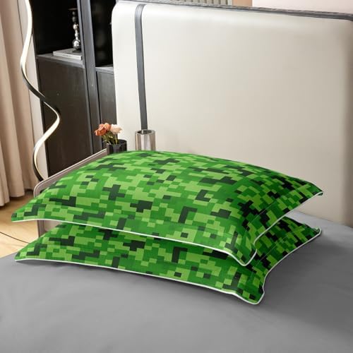 Green Pixelated Gamer Duvet Cover Set 3 PCS