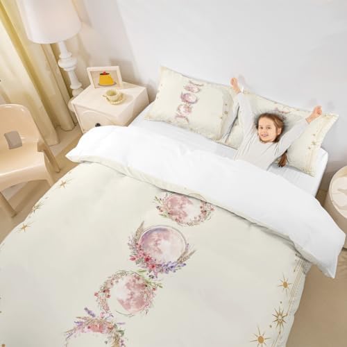 Manfei Sun Moon Girly Duvet Cover Set Queen Size
