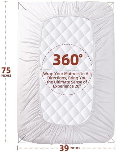 CHERIMOR Twin Mattress Pad 75x39 White Deep Pocket