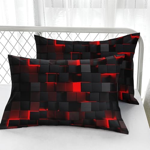 Nttopship Geometric Red Black Duvet Cover Set Queen Size 3PCS 1