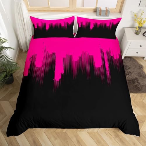 Feelyou Kids Hot Pink Ombre Stripes Duvet Cover Set 3Pcs