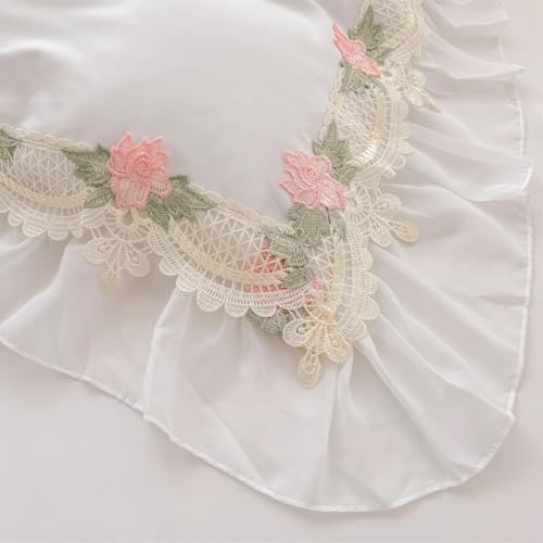 MOOWOO Flower Lace Ruffled Duvet Set - Sweet Girl Chiffon 3PC