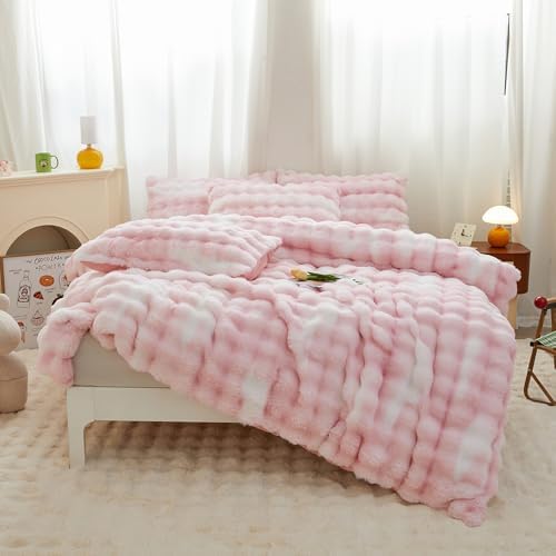 Chovy Kids Girls Pink White Plush Comforter Cover Set