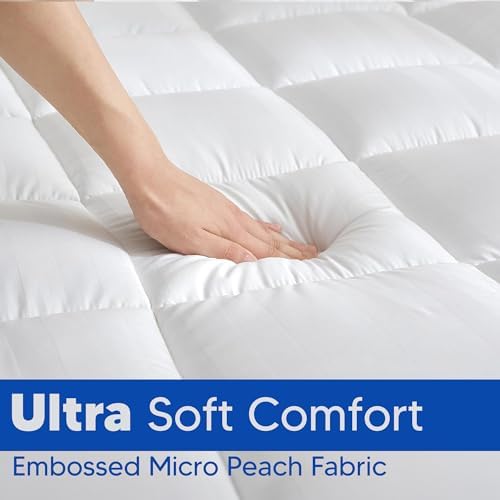 Treaton Quilted Mattress Pad Fitted Elastic Protector 18 Inches Deep Pocket White