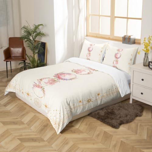 Manfei Sun Moon Girly Duvet Cover Set Queen Size