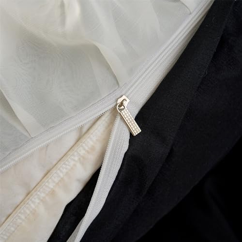 MOOWOO Chic Ruffle Lace Duvet Cover Set - Black Full Size 1