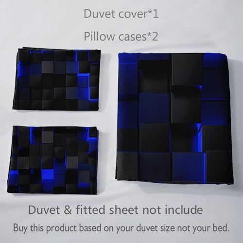 Geometric Blue Black Duvet Cover Set Queen Size 3PCS