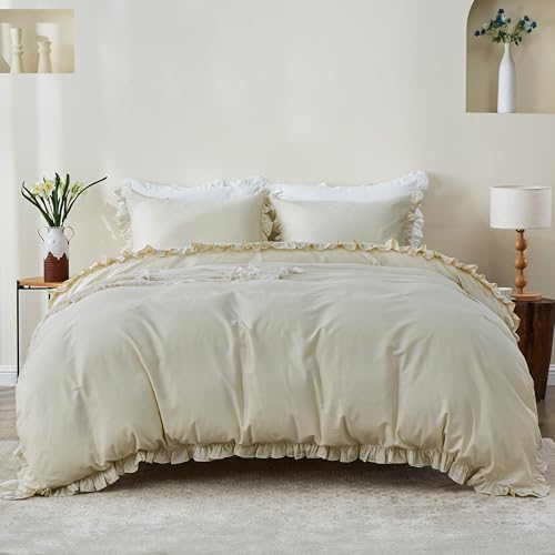 SimpleOpulence Organic Cotton Twin Duvet Cover Set with Ruffles 2Pcs