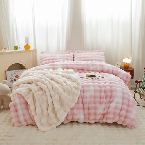 Chovy Kids Girls Pink White Plush Comforter Cover Set