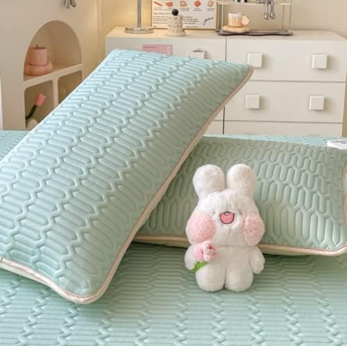 FCLDESHOP Cool Ice Silk Latex Mattress Cover 90x200cm 2pcs Pink