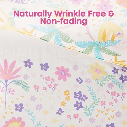 Twin Duvet Cover Set with Jungle Animals and Reversible Floral Design