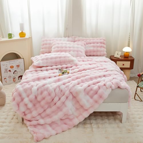 Chovy Kids Girls Pink White Plush Comforter Cover Set