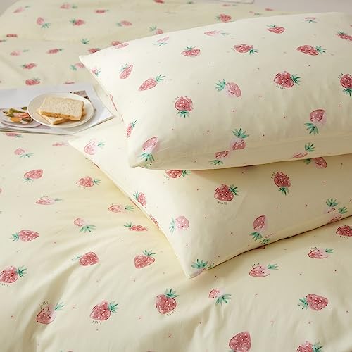 Kawaii Kids Bedding Set Twin Strawberry Duvet Cover Set Cotton