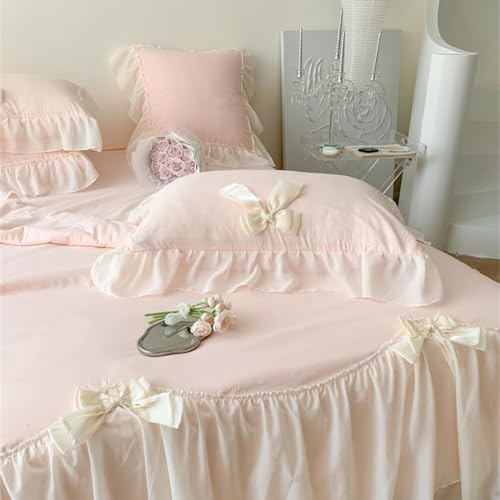 IHOUSTRIY Duvet Cover Set with Bowtie - Light Pink Full Size