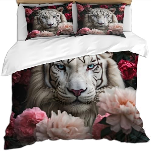 White Tiger Kids Duvet Cover Set Twin Size