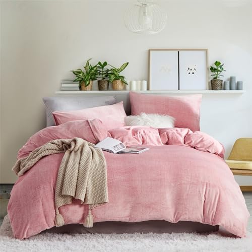 Fluffy Velvet Duvet Cover Set Blush Pink Twin Size