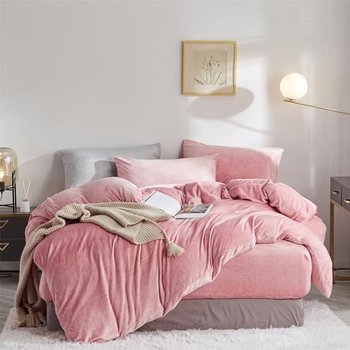 Fluffy Velvet Duvet Cover Set Blush Pink Twin Size