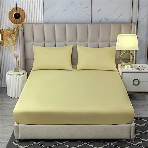 FCLDESHOP Fitted Mattress Pad 90x200cm 2pcs Light Yellow