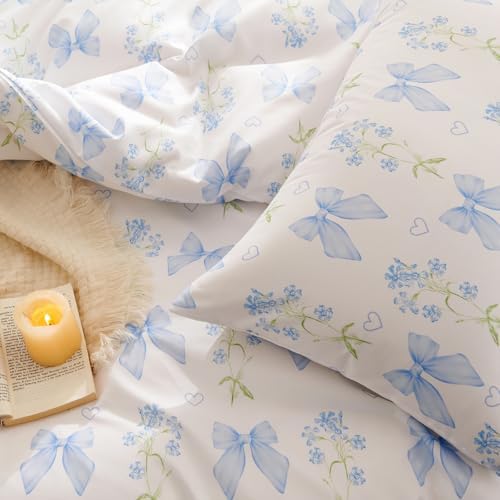 Jolusere Blue Bow Duvet Cover Set Kids 3 Pieces
