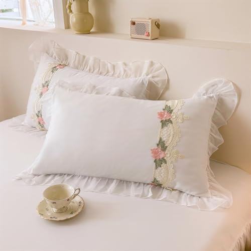 MOOWOO Flower Lace Ruffled Duvet Set - Sweet Girl Chiffon 3PC