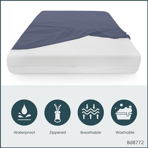 Greaton Zippered Mattress Protector Cover Waterproof Blue Twin