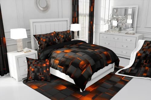 Feelyou Orange and Black Duvet Cover Set Queen Size Kids