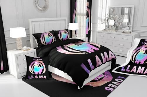 Feelyou Llama Duvet Cover Set Kids Ultra Soft Cartoon Bedding