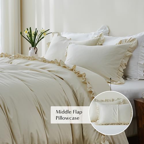 SimpleOpulence Organic Cotton Twin Duvet Cover Set with Ruffles 2Pcs