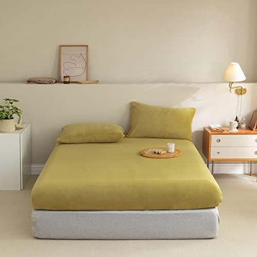 FCLDESHOP Soft Fitted Sheet Set 150x200cm 3pcs Yellow