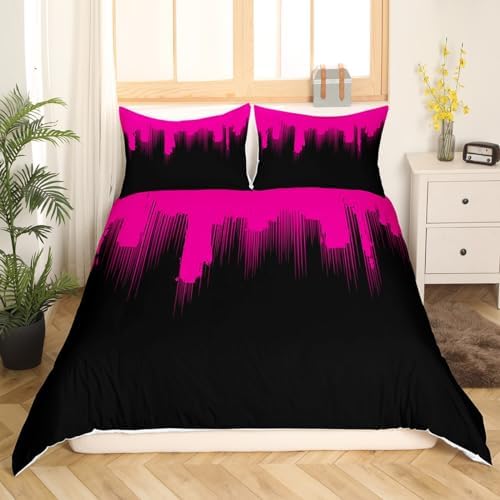 Feelyou Kids Hot Pink Ombre Stripes Duvet Cover Set 3Pcs
