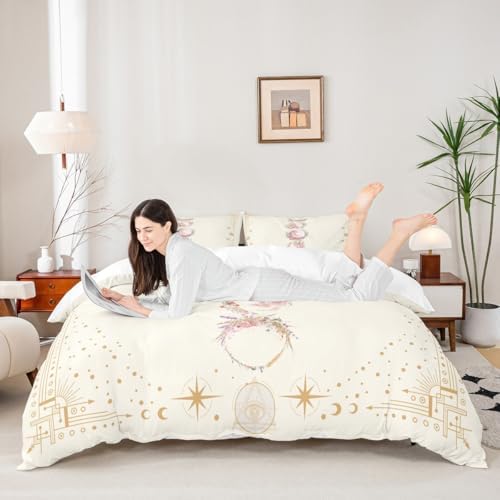 Manfei Sun Moon Girly Duvet Cover Set Queen Size