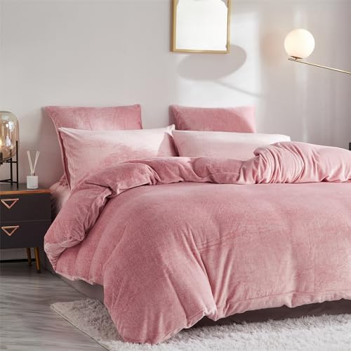 Fluffy Velvet Duvet Cover Set Blush Pink Twin Size