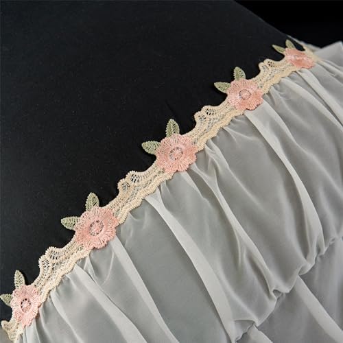 MOOWOO Chic Ruffle Lace Duvet Cover Set - Black Full Size 1