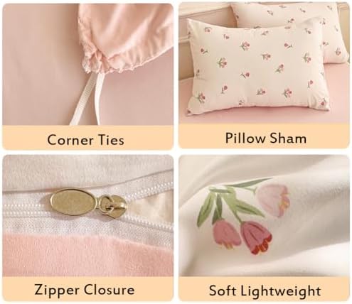 Nayoroom Pink Tulip Duvet Cover Set 3Pcs Reversible Microfiber 1