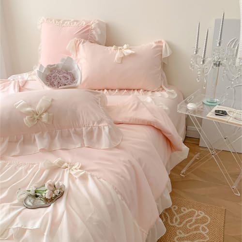 IHOUSTRIY Duvet Cover Set with Bowtie - Light Pink Full Size