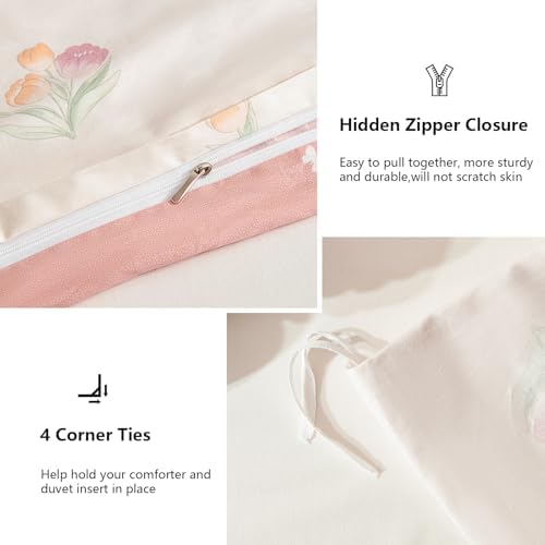 Pink Floral Duvet Cover Set with 2 Pillowcases