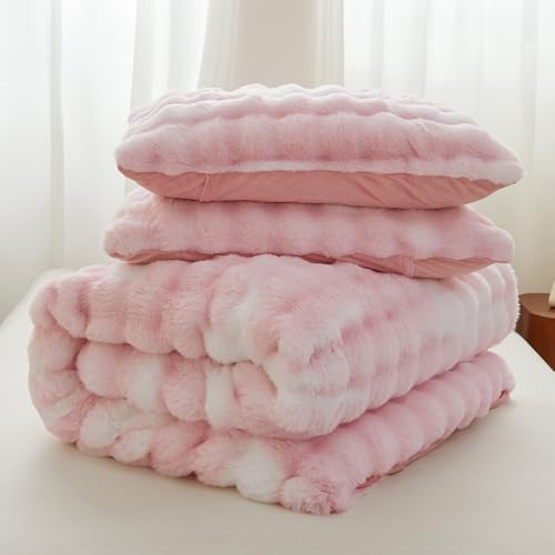 Chovy Kids Girls Pink White Plush Comforter Cover Set