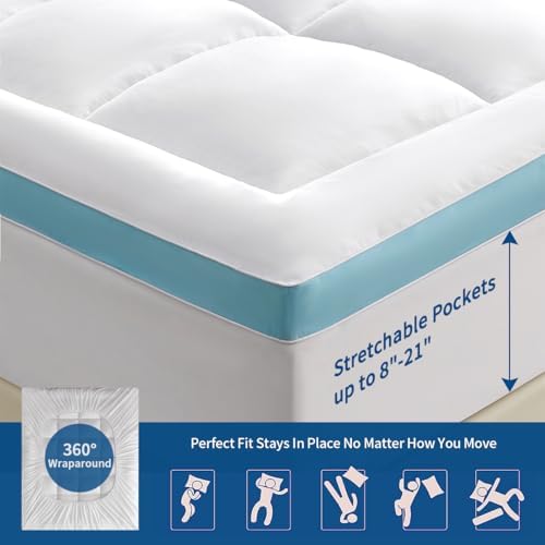 STWIENER Twin Mattress Topper with Blue Stripe Design