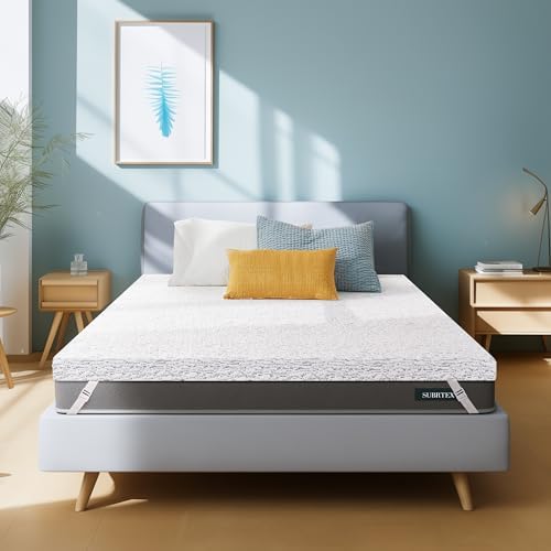 SUBRTEX 3 Inch Queen Mattress Topper Cover with Zip and Straps