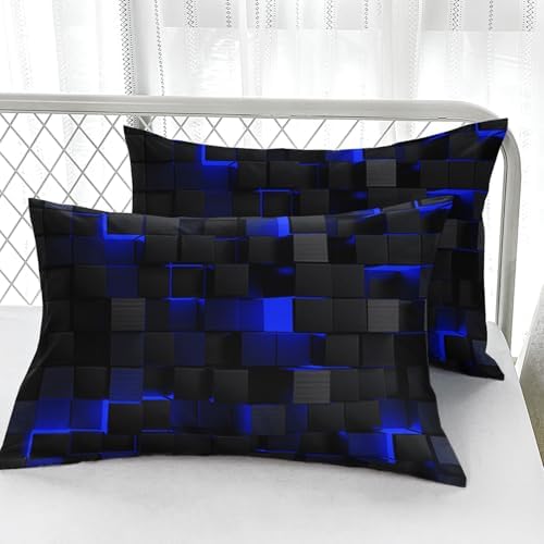 Geometric Blue Black Duvet Cover Set Queen Size 3PCS