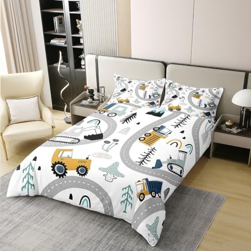 Erosebridal Organic Cotton Duvet Cover Set with Cartoon Excavator Print