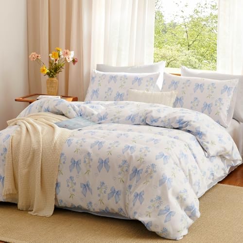 Jolusere Blue Bow Duvet Cover Set Kids 3 Pieces