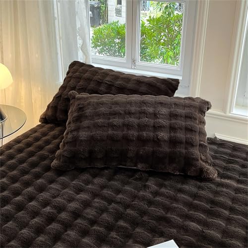 Velvet Flannel Checkered Mattress Protector 6-18 Deep Pocket Coffee King