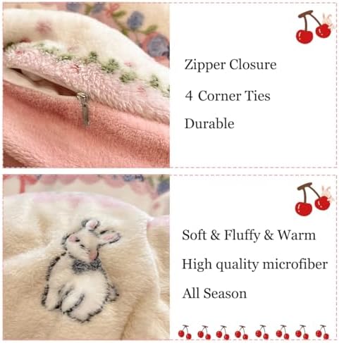 KASBLUEL 3Pcs Bedding Set Pink Cherry Rabbit Duvet Cover