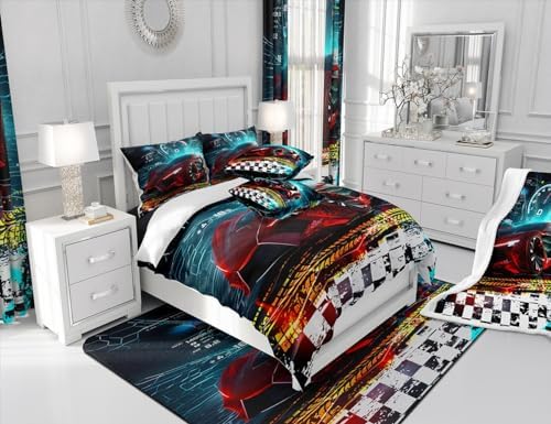 Jejeloiu Race Sports Car Duvet Set for Kids