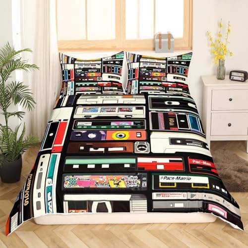 Feelyou Retro Cassette Duvet Cover Set Queen Size