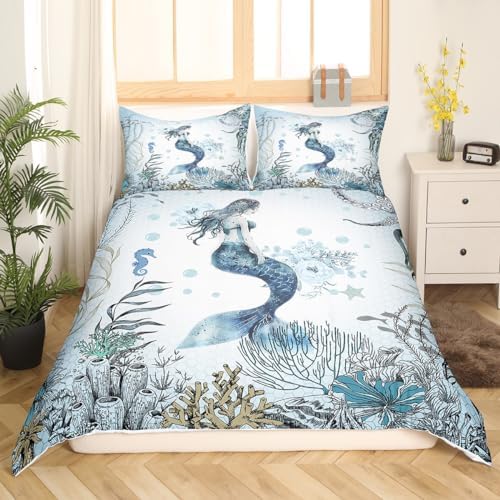 Feelyou Mermaid Duvet Cover Set King Size