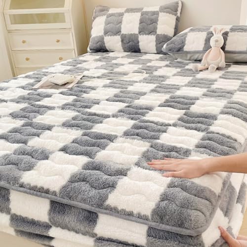 Velvet Mattress Protector Thick Warm Non-Slip Fitted Sheet Cover 90x200cm