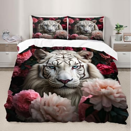White Tiger Kids Duvet Cover Set Twin Size